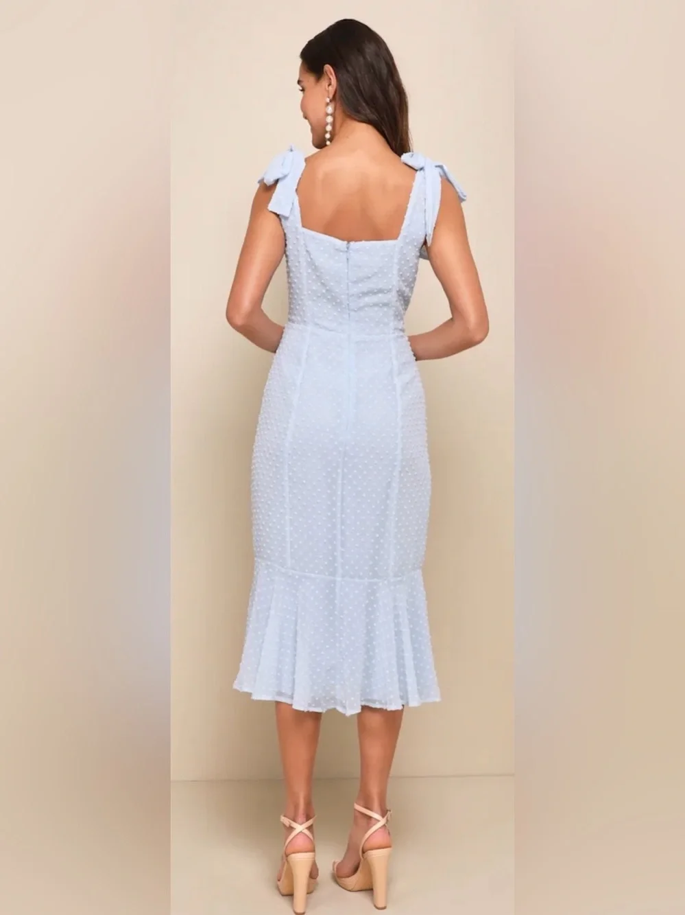 Lulus Bimini Periwinkle Blue Swiss Dot Tie-Strap Midi Dresses